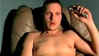 White guy jerks it before getting head from an ebony stud - porn video