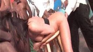 Brunette Shared By Group of Blacks - porn video