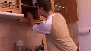 Mature mom and young guy on the kitchen - porn video
